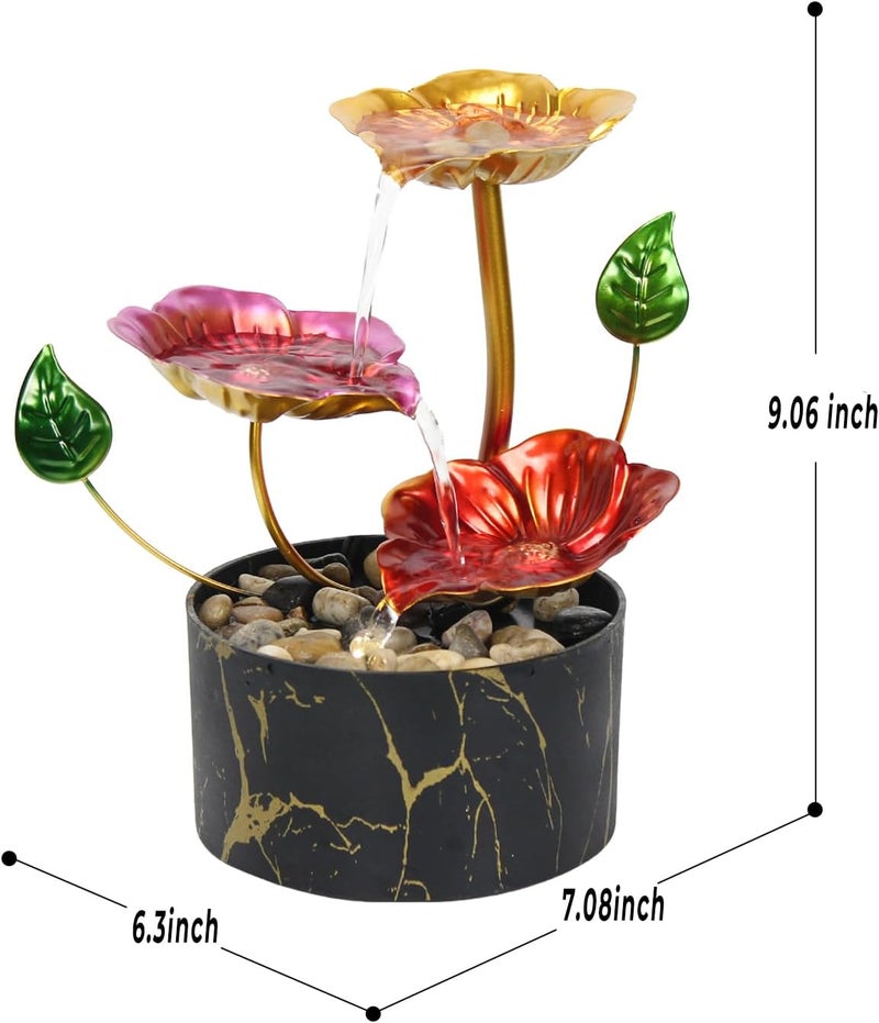 YOQUATE Desk Fountain Indoor Waterfall Fountain Flowers Themed 3-Tier Tabletop Fountain Home Decor Soothing Sound Machine(Galsang) - Image 3